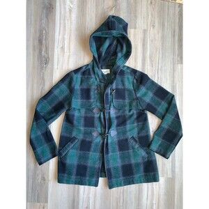 HTF Boutique Forever 21 Classic Wool Blend Plaid Green Ivy League Peacoat MEDIUM
